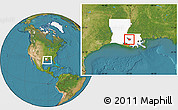 Satellite Location Map of ZIP code 70764, highlighted county, highlighted state