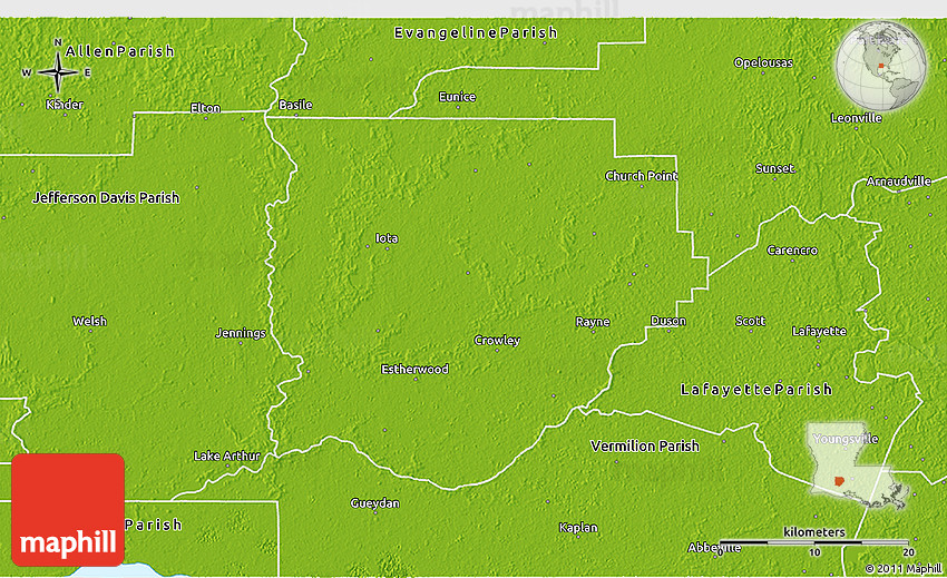 Physical 3D Map of Acadia Parish