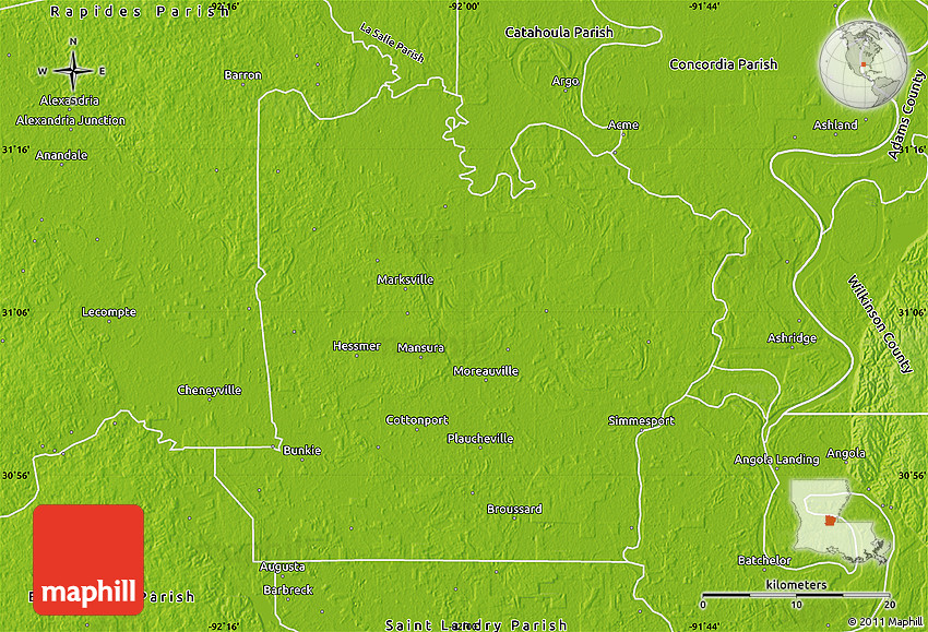 Physical Map of Avoyelles Parish