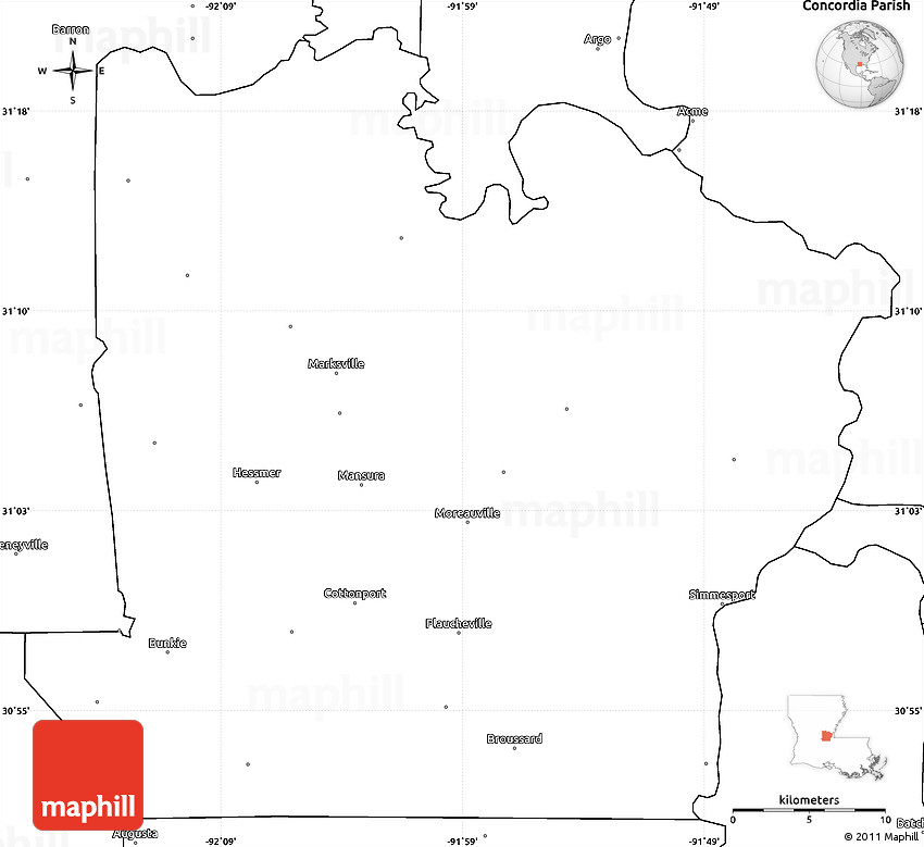Blank Simple Map of Avoyelles Parish