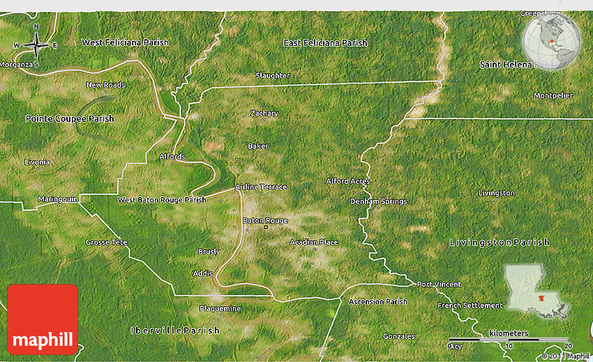 Satellite 3D Map of East Baton Rouge Parish