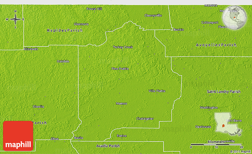 Physical 3D Map of Evangeline Parish