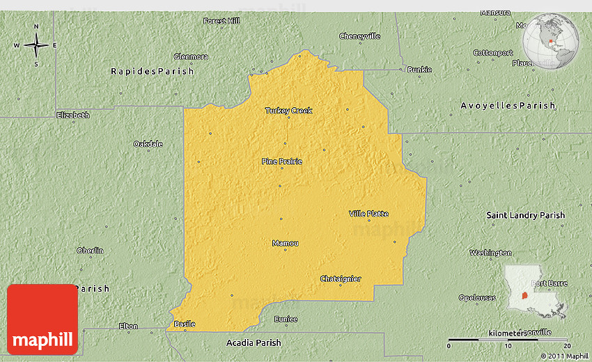Savanna Style 3D Map of Evangeline Parish
