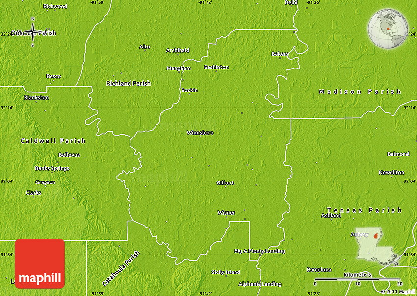 Physical Map of Franklin Parish