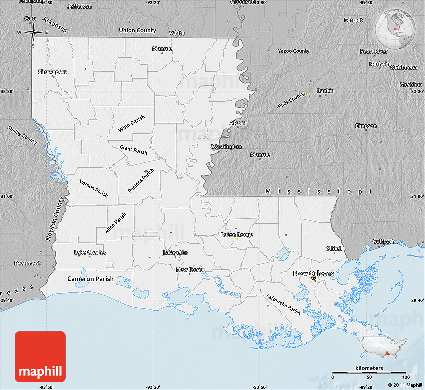 Gray Map of Louisiana