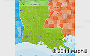 Physical Map of Louisiana, political shades outside