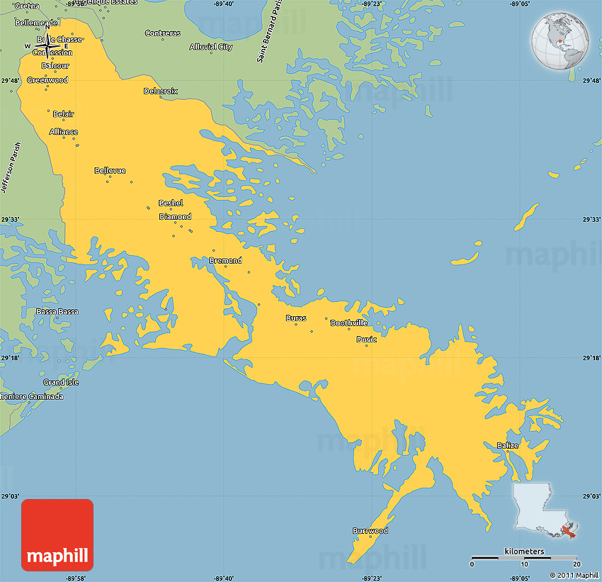 Savanna Style Simple Map of Plaquemines Parish