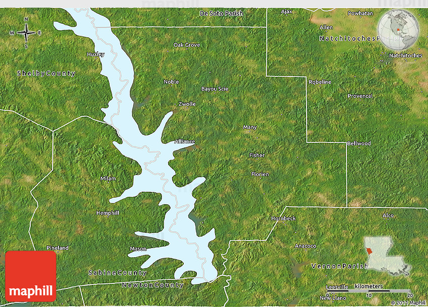 Satellite 3D Map of Sabine Parish
