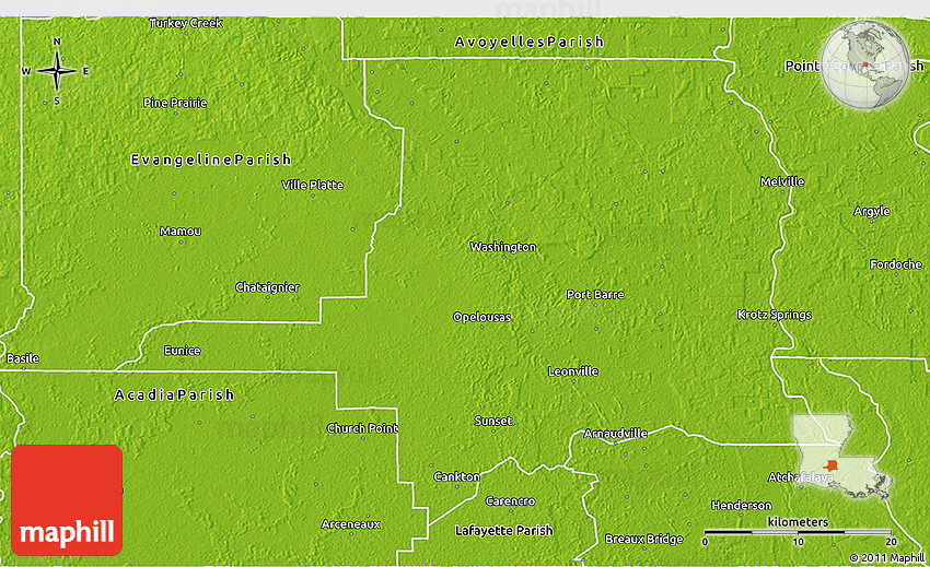 Physical 3D Map of Saint Landry Parish