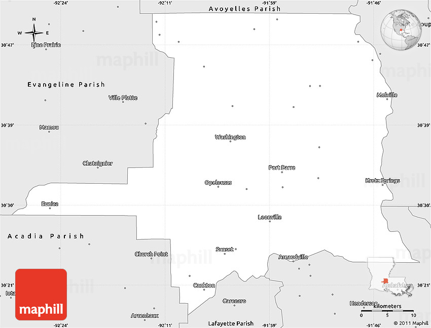 Silver Style Simple Map of Saint Landry Parish