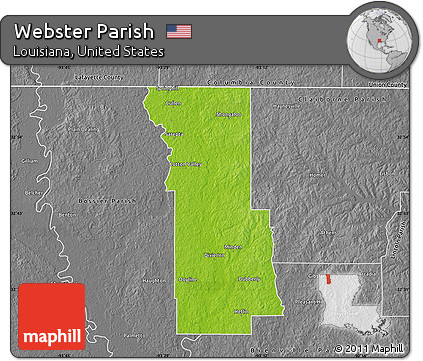 Physical Map of Webster Parish, desaturated