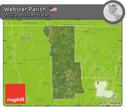 Satellite Map of Webster Parish, physical outside