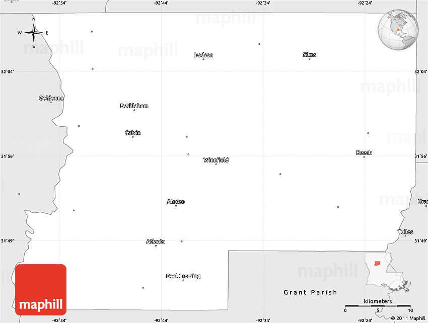 Silver Style Simple Map of Winn Parish