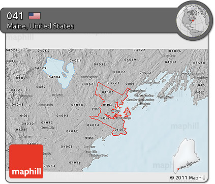 Gray 3D Map of ZIP Codes Starting with 041