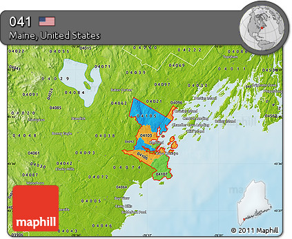 Political Map of ZIP Codes Starting with 041, physical outside