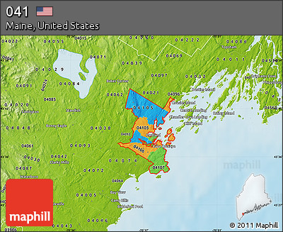 Political Map of ZIP Codes Starting with 041, physical outside