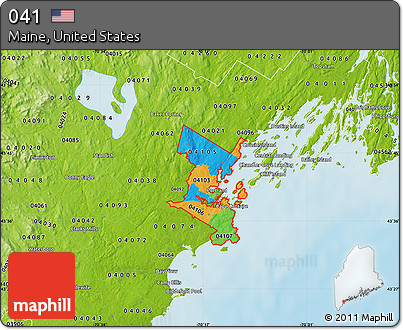 Political Map of ZIP Codes Starting with 041, physical outside