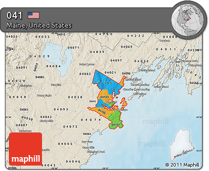Political Map of ZIP Codes Starting with 041, shaded relief outside