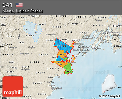 Political Map of ZIP Codes Starting with 041, shaded relief outside
