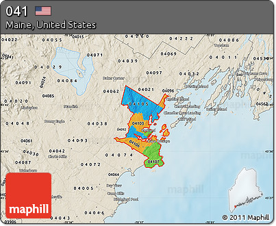 Political Map of ZIP Codes Starting with 041, shaded relief outside