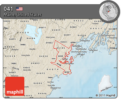 Shaded Relief Map of ZIP Codes Starting with 041