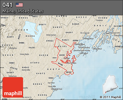 Shaded Relief Map of ZIP Codes Starting with 041