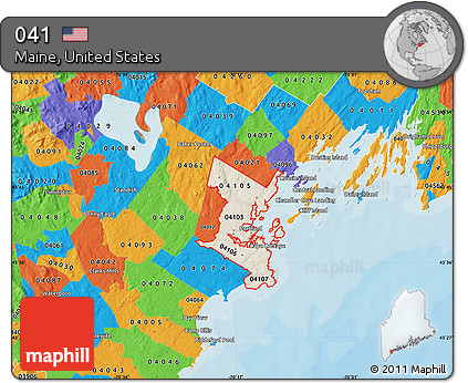 Shaded Relief Map of ZIP Codes Starting with 041, political outside