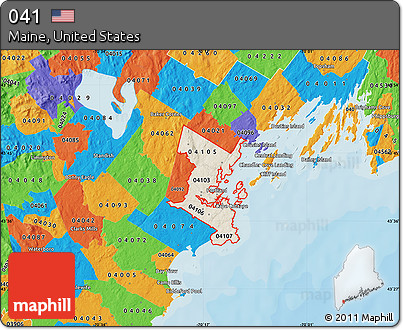 Shaded Relief Map of ZIP Codes Starting with 041, political outside