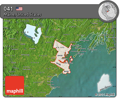 Shaded Relief Map of ZIP Codes Starting with 041, satellite outside