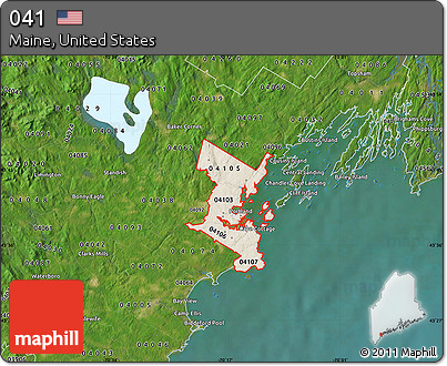 Shaded Relief Map of ZIP Codes Starting with 041, satellite outside