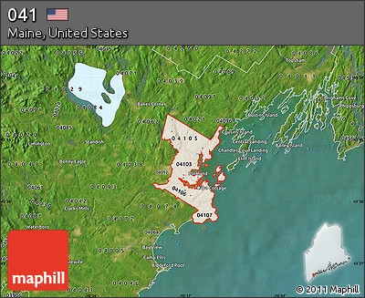 Shaded Relief Map of ZIP Codes Starting with 041, satellite outside