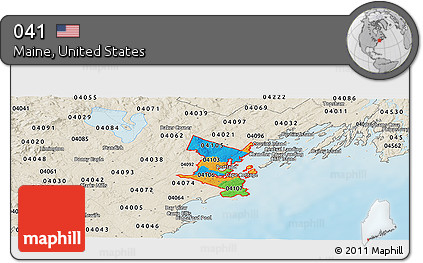 Political Panoramic Map of ZIP Codes Starting with 041, shaded relief outside