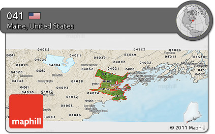 Satellite Panoramic Map of ZIP Codes Starting with 041, shaded relief outside