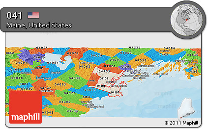 Shaded Relief Panoramic Map of ZIP Codes Starting with 041, political outside
