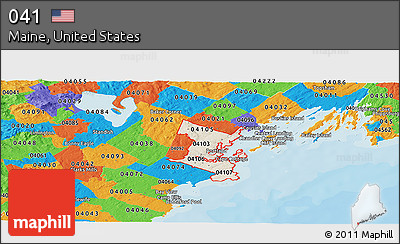 Shaded Relief Panoramic Map of ZIP Codes Starting with 041, political outside
