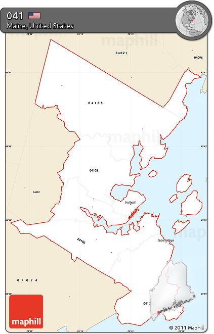 Classic Style Simple Map of ZIP Codes Starting with 041