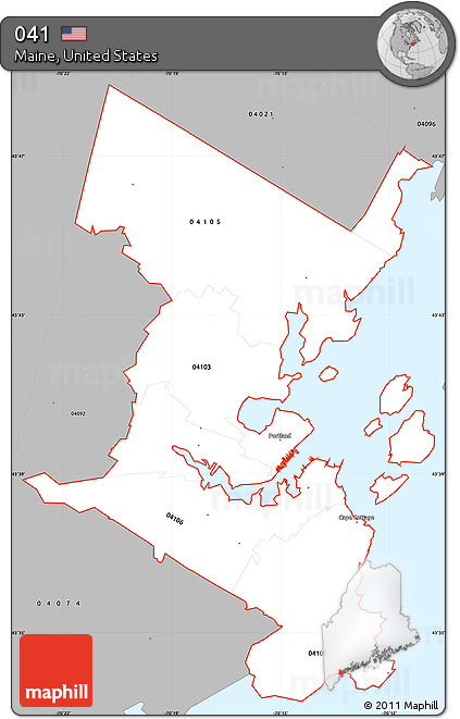 Gray Simple Map of ZIP Codes Starting with 041
