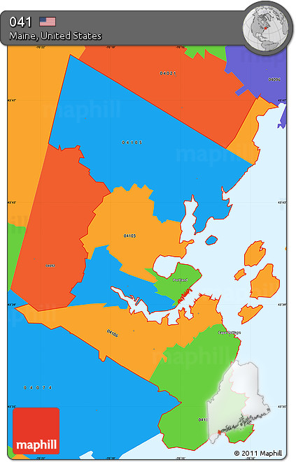Political Simple Map of ZIP Codes Starting with 041