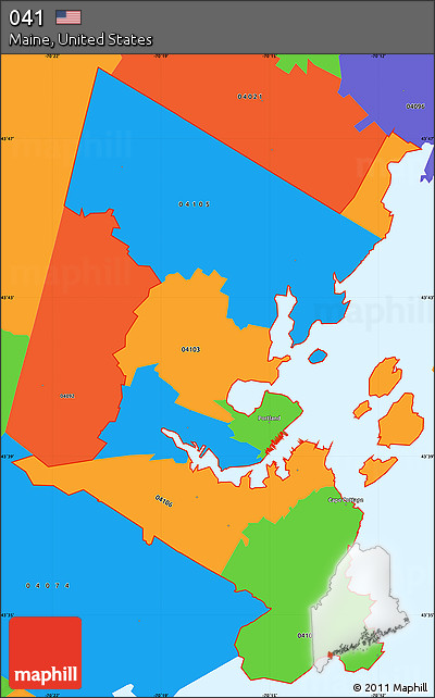 Political Simple Map of ZIP Codes Starting with 041