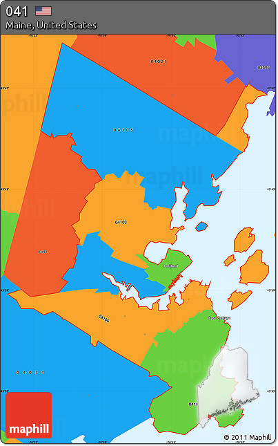 Political Simple Map of ZIP Codes Starting with 041