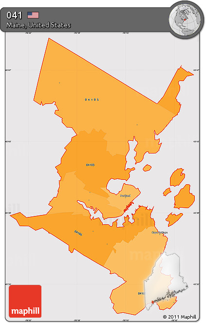 Political Shades Simple Map of ZIP Codes Starting with 041, cropped outside