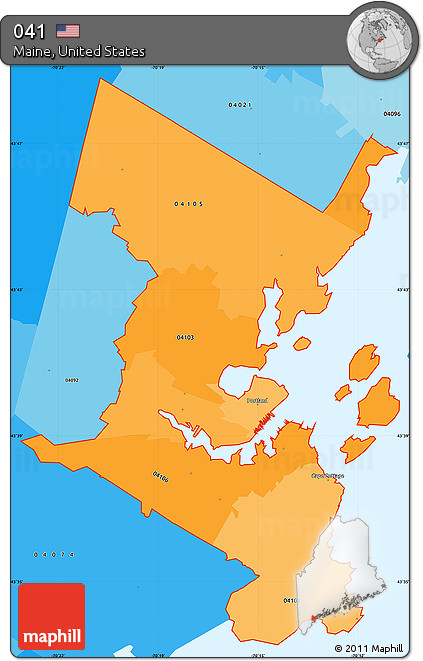 Political Shades Simple Map of ZIP Codes Starting with 041