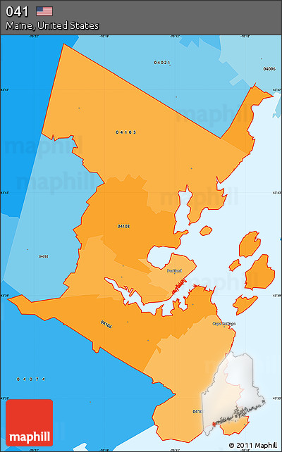 Political Shades Simple Map of ZIP Codes Starting with 041