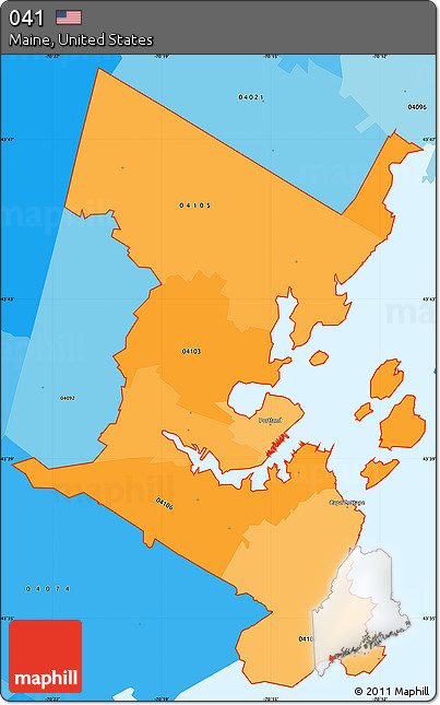 Political Shades Simple Map of ZIP Codes Starting with 041