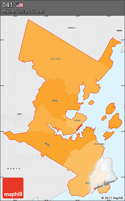 Political Shades Simple Map of ZIP Codes Starting with 041, single color outside, borders and labels