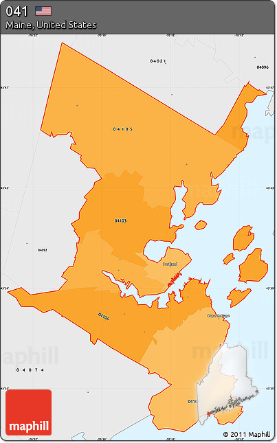 Political Shades Simple Map of ZIP Codes Starting with 041, single color outside, borders and labels