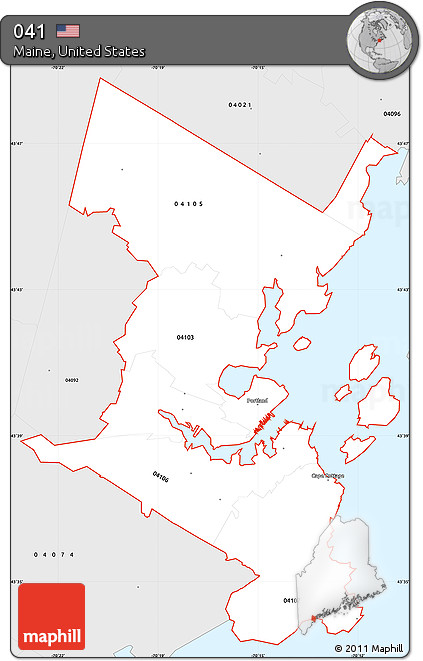 Silver Style Simple Map of ZIP Codes Starting with 041