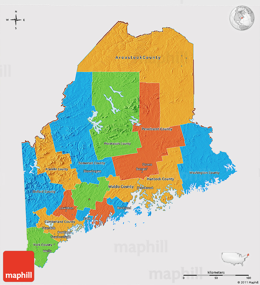 Political Map Of Maine Map Vector