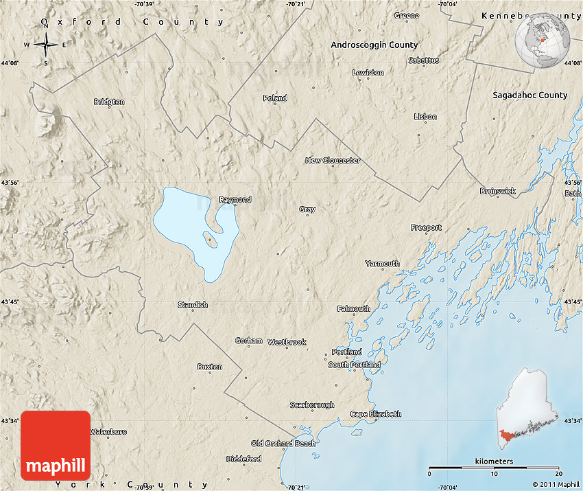 Shaded Relief Map of Cumberland County