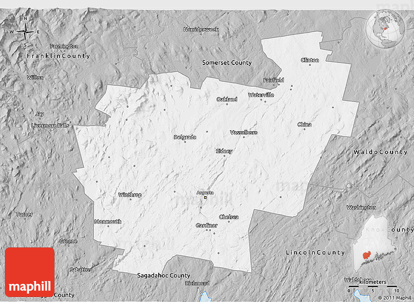 Gray 3D Map of Kennebec County